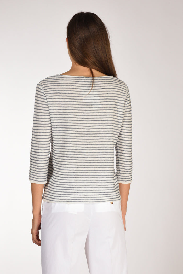 Base Milano Maglia Rigata Bianco/blu Chiaro Donna - 5