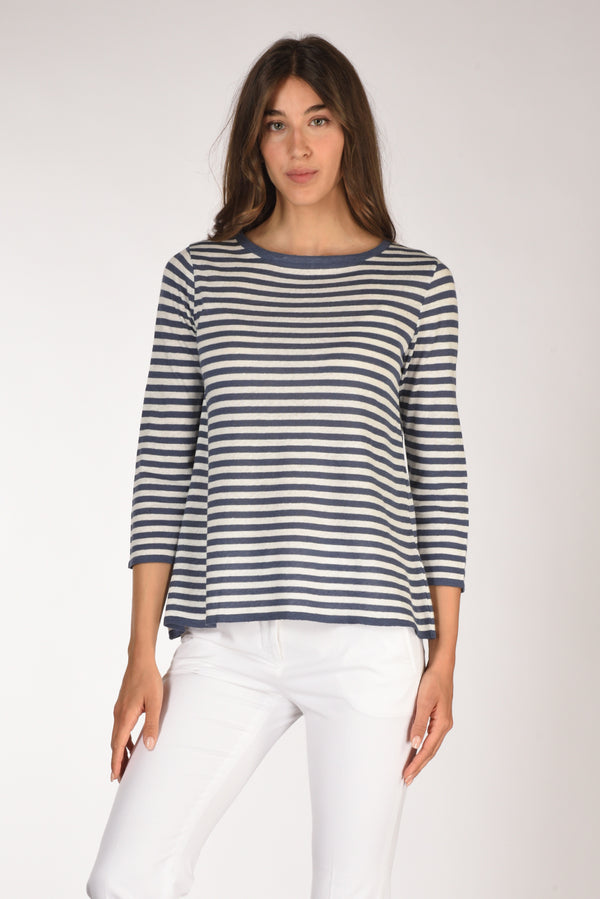 Base Milano Maglia Rigata Bianco/blu Chiaro Donna