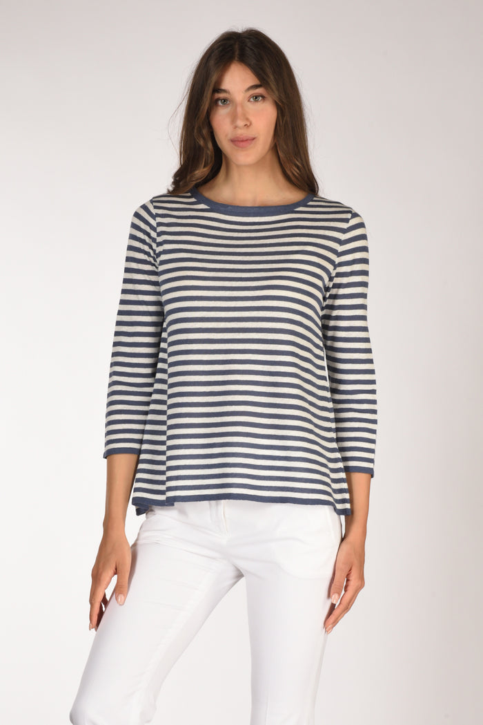 Base Milano Maglia Rigata Bianco/blu Chiaro Donna - 1