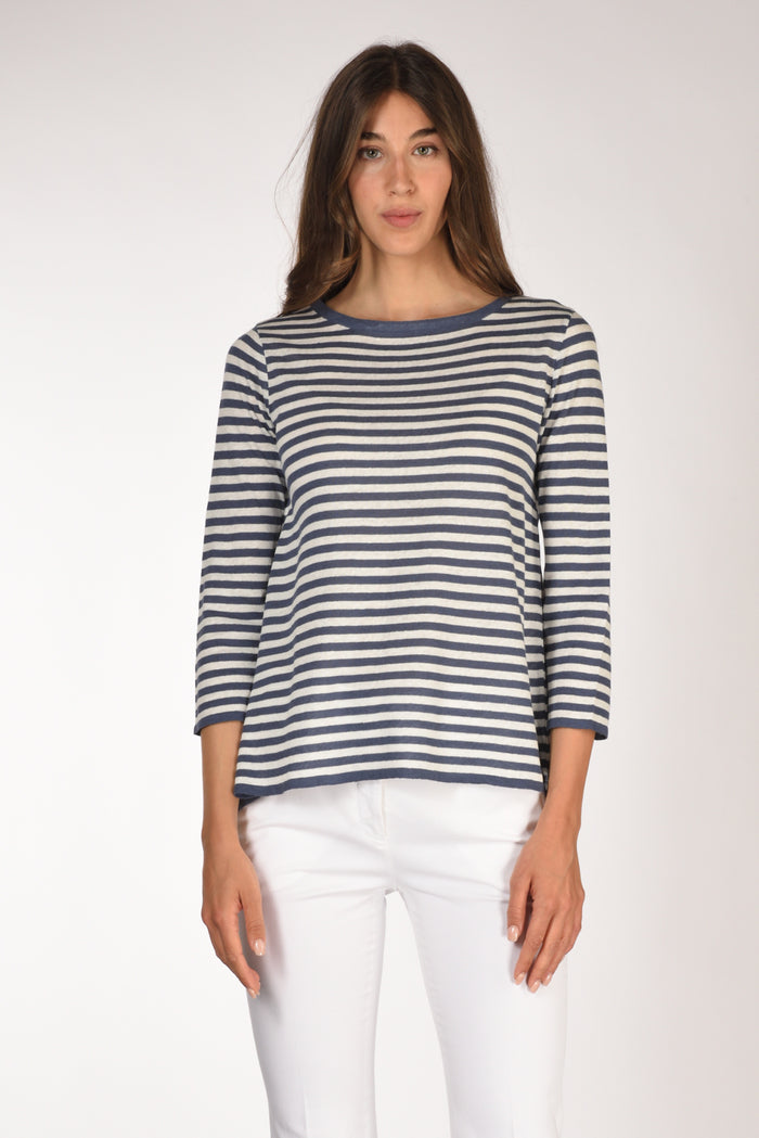 Base Milano Maglia Rigata Bianco/blu Chiaro Donna - 2