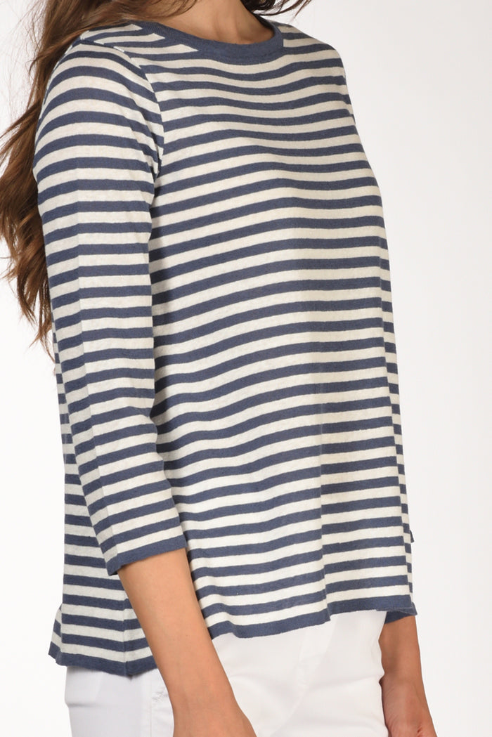 Base Milano Maglia Rigata Bianco/blu Chiaro Donna - 3