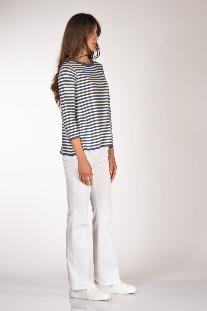 Base Milano Maglia Rigata Bianco/blu Chiaro Donna - 4