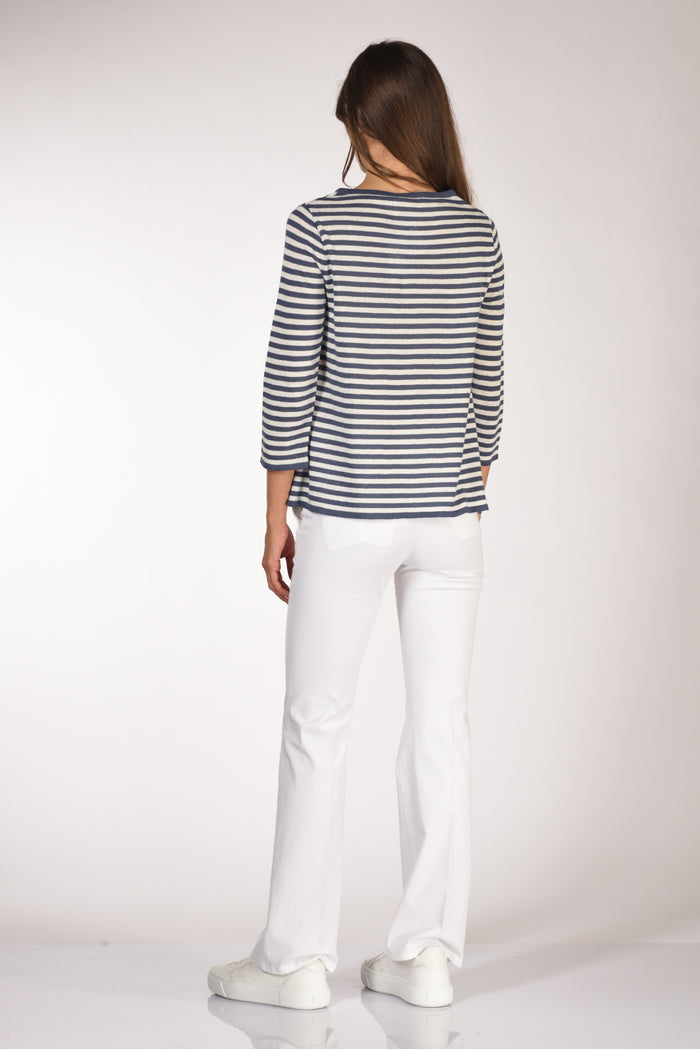 Base Milano Maglia Rigata Bianco/blu Chiaro Donna - 5
