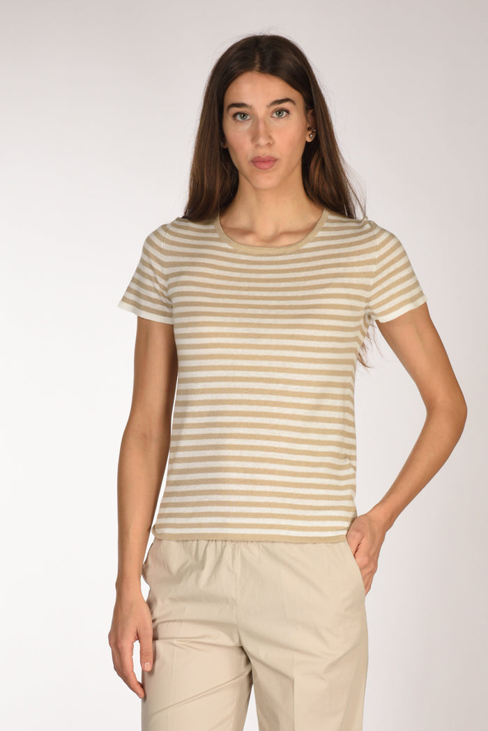 Base Milano Maglia Rigata Beige/bianco Donna - 1