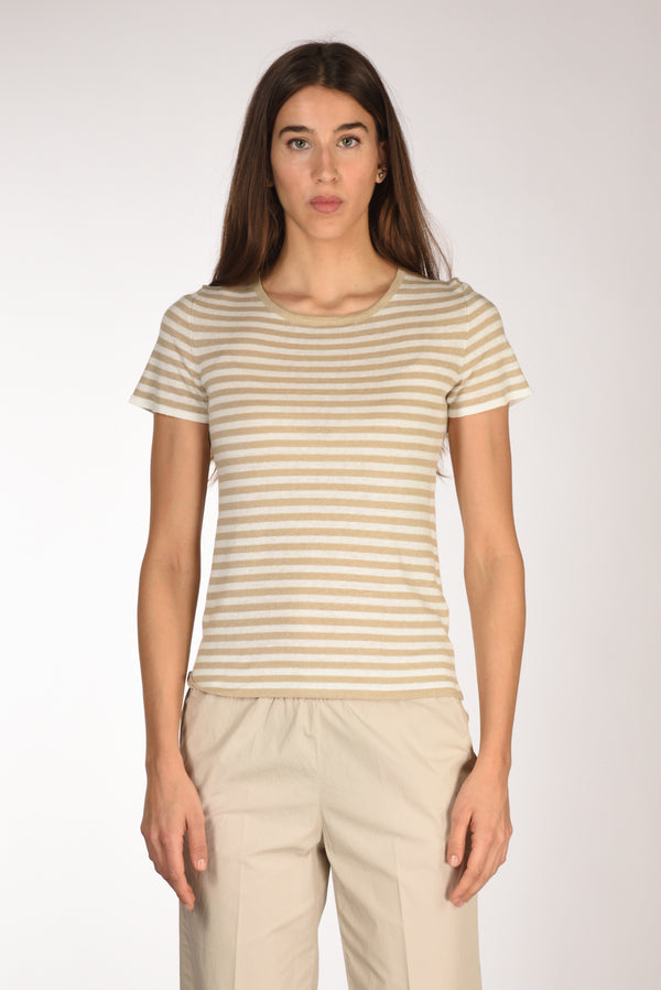 Base Milano Maglia Rigata Beige/bianco Donna-2