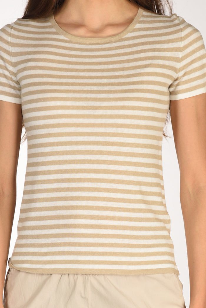 Base Milano Maglia Rigata Beige/bianco Donna - 3