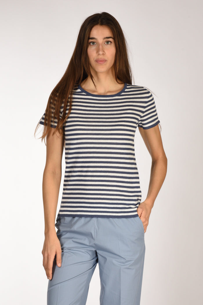 Base Milano Maglia Rigata Bianco/blu Chiaro Donna - 1