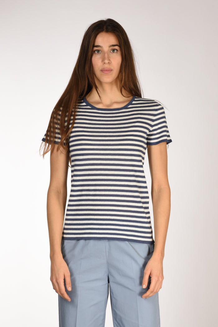 Base Milano Maglia Rigata Bianco/blu Chiaro Donna - 2