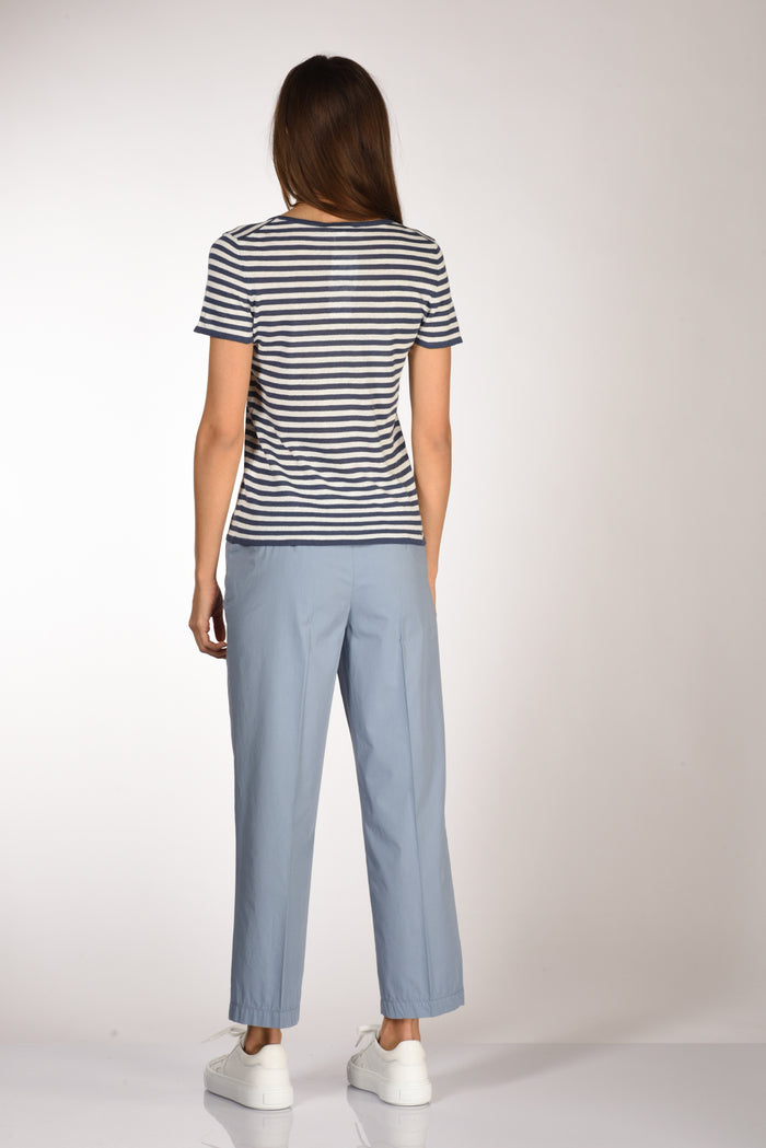 Base Milano Maglia Rigata Bianco/blu Chiaro Donna - 5