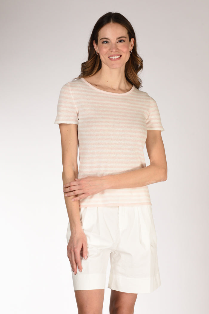 Base Milano Maglia Rigata Rosa/bianco Donna - 1