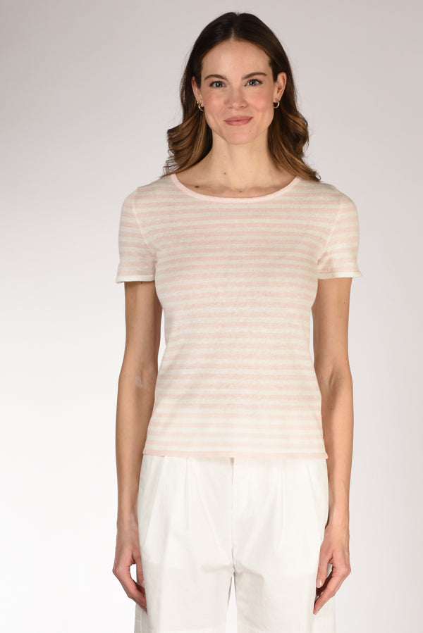 Base Milano Maglia Rigata Rosa/bianco Donna-2