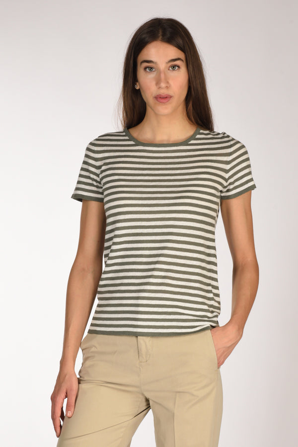 Base Milano Maglia Rigata Verde/bianco Donna
