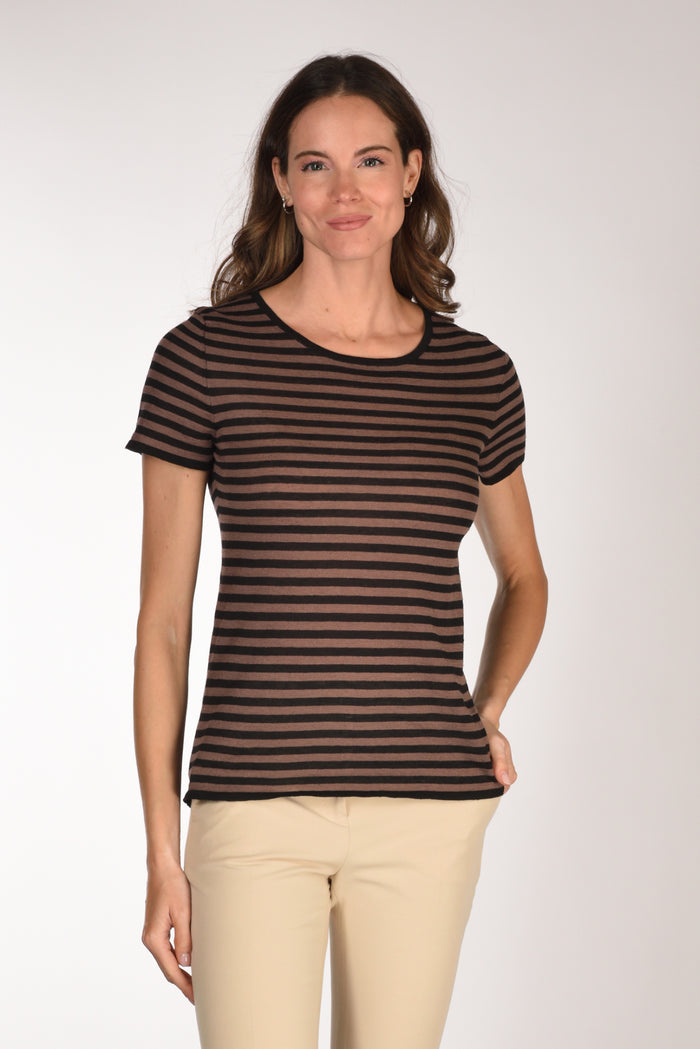 Base Milano Maglia Rigata Marrone/nero Donna - 1