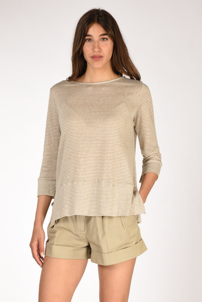 Shirt C Zero Tshirt Rigata Beige/bianco Donna - 1
