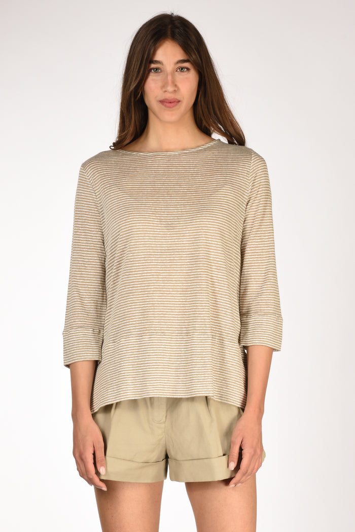 Shirt C Zero Tshirt Rigata Beige/bianco Donna - 2