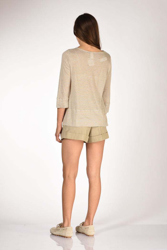 Shirt C Zero Tshirt Rigata Beige/bianco Donna - 5