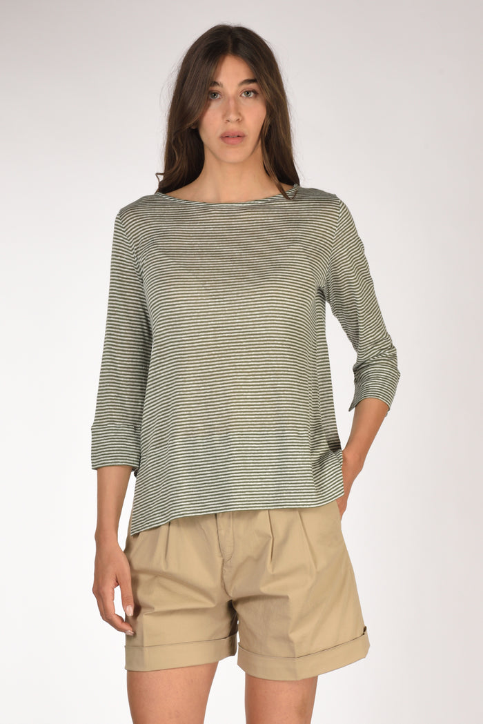 Shirt C Zero Tshirt Rigata Verde/bianco Donna - 1