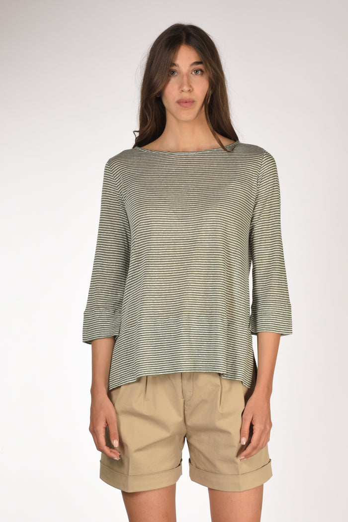 Shirt C Zero Tshirt Rigata Verde/bianco Donna - 2