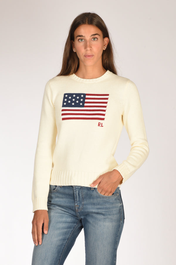 Polo Ralph Lauren Maglia Bandiera Bianco Donna