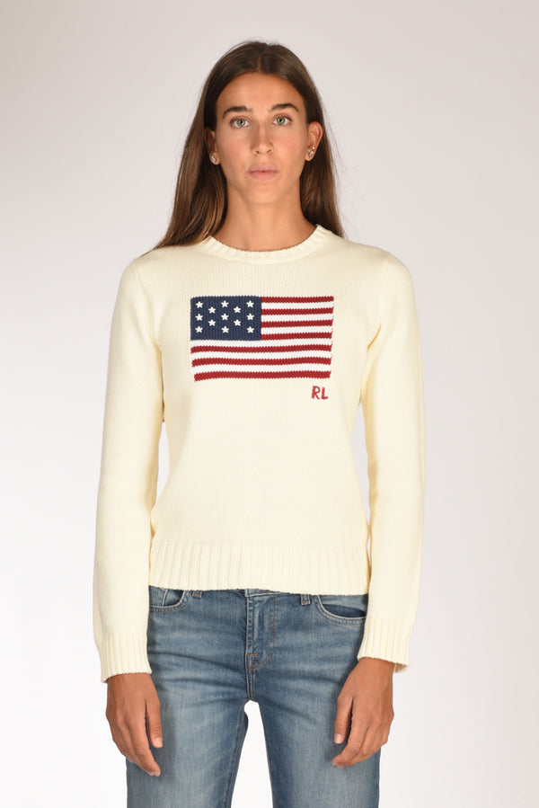 Polo Ralph Lauren Maglia Bandiera Bianco Donna-2