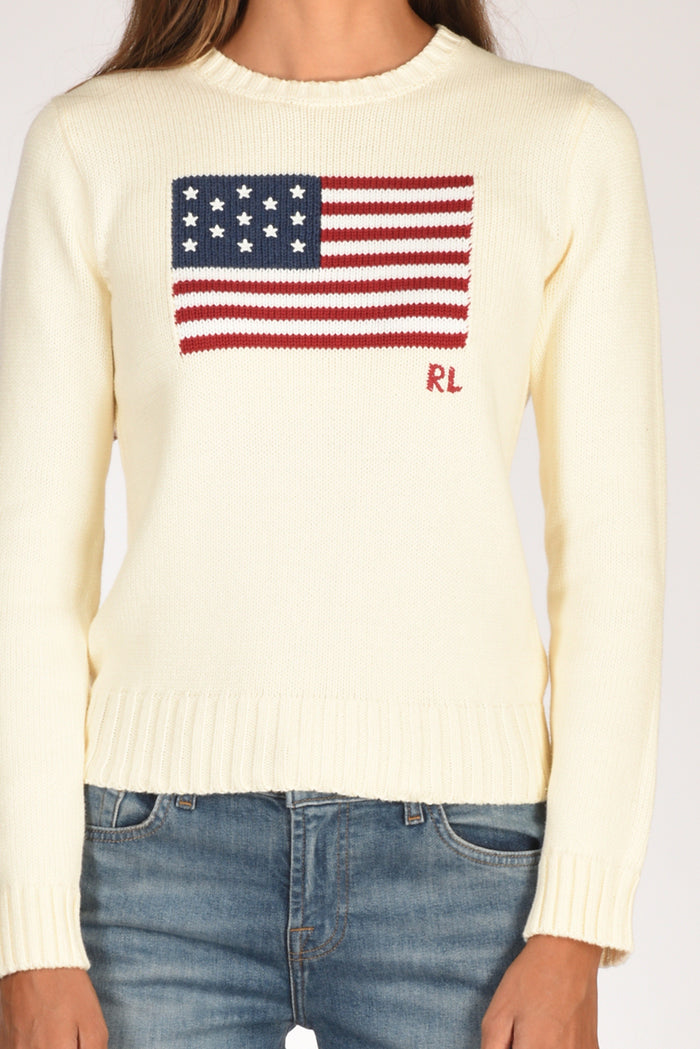 Polo Ralph Lauren Maglia Bandiera Bianco Donna - 3