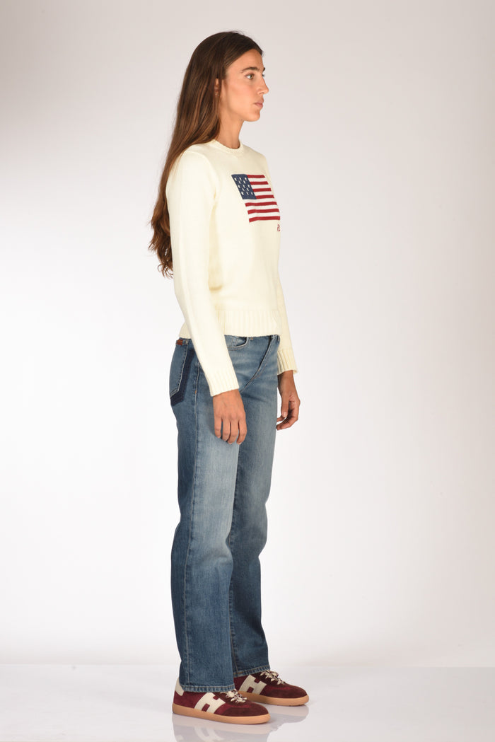 Polo Ralph Lauren Maglia Bandiera Bianco Donna - 4