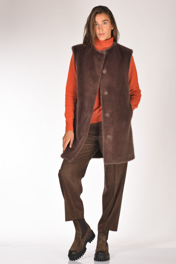 Herno Gilet Ecofur Marrone Donna