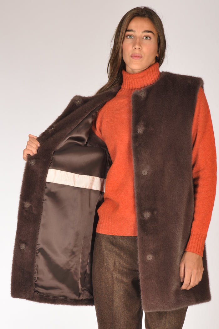 Herno Gilet Ecofur Marrone Donna - 6