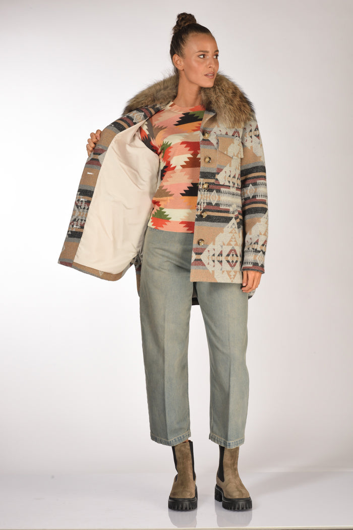Ava Adore Caban Con Tasche Beige/multicolor Donna - 6