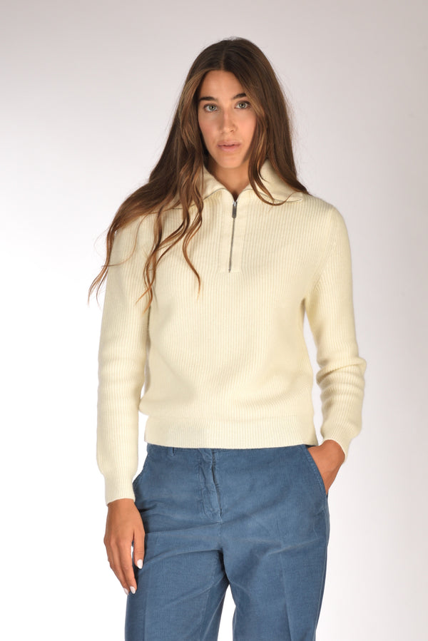 Zanone Slowear Maglia Zippata Bianco Naturale Donna