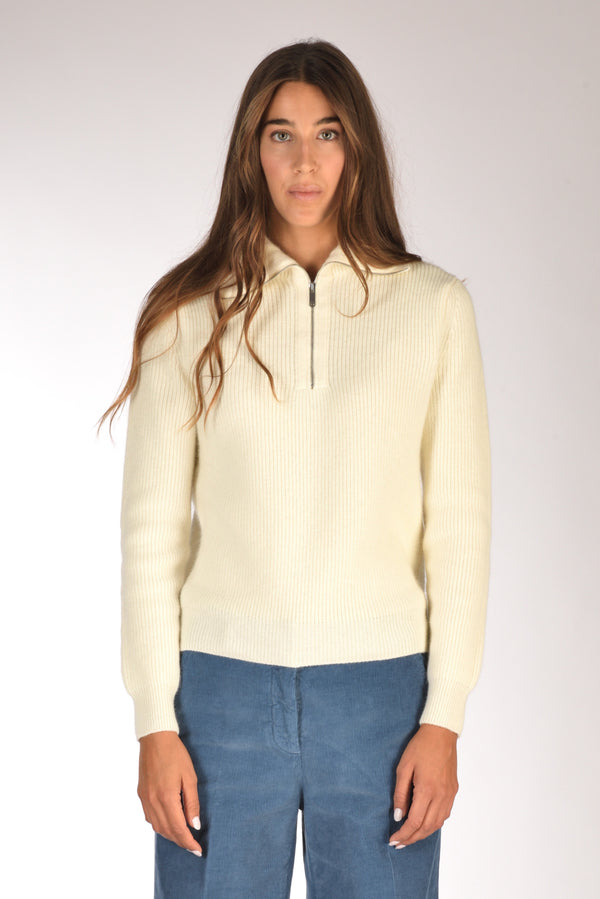 Zanone Slowear Maglia Zippata Bianco Naturale Donna-2