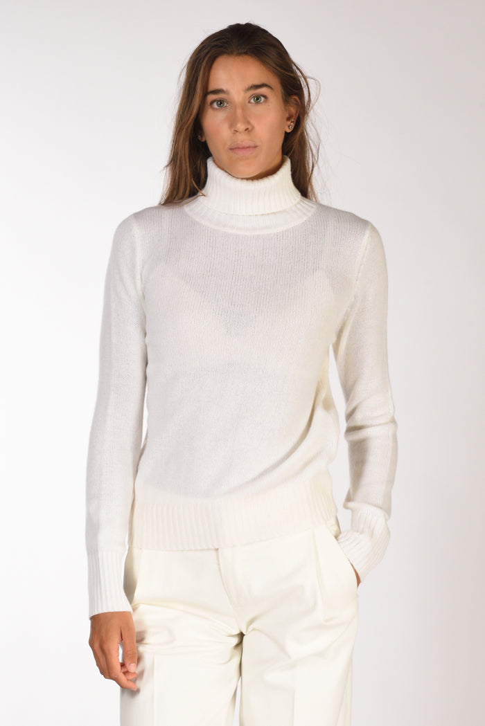 Allude Maglia Collo Alto Bianco Donna - 1