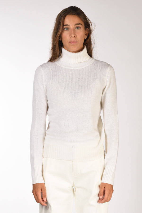 Allude Maglia Collo Alto Bianco Donna-2