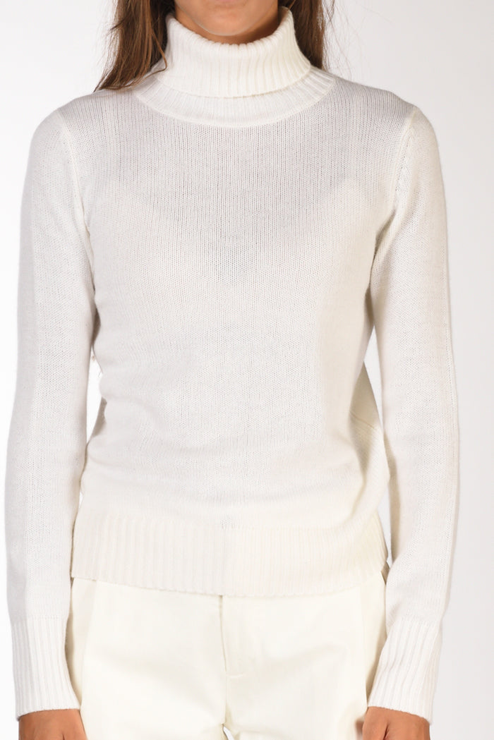 Allude Maglia Collo Alto Bianco Donna - 3