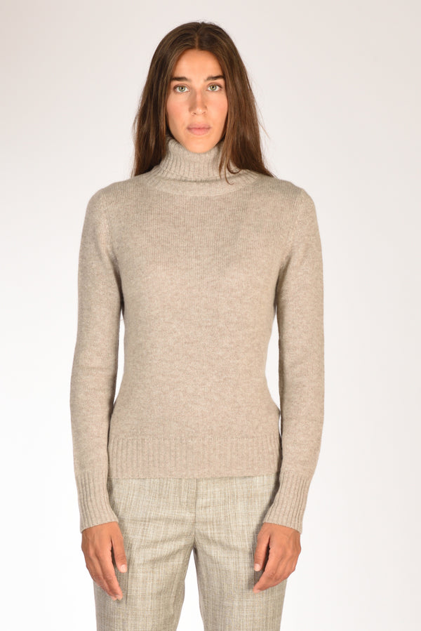 Allude Maglia Collo Alto Beige Donna-2