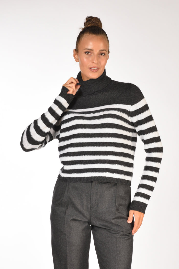 Allude Maglia Collo Alto Grigio/bianco Donna - 1