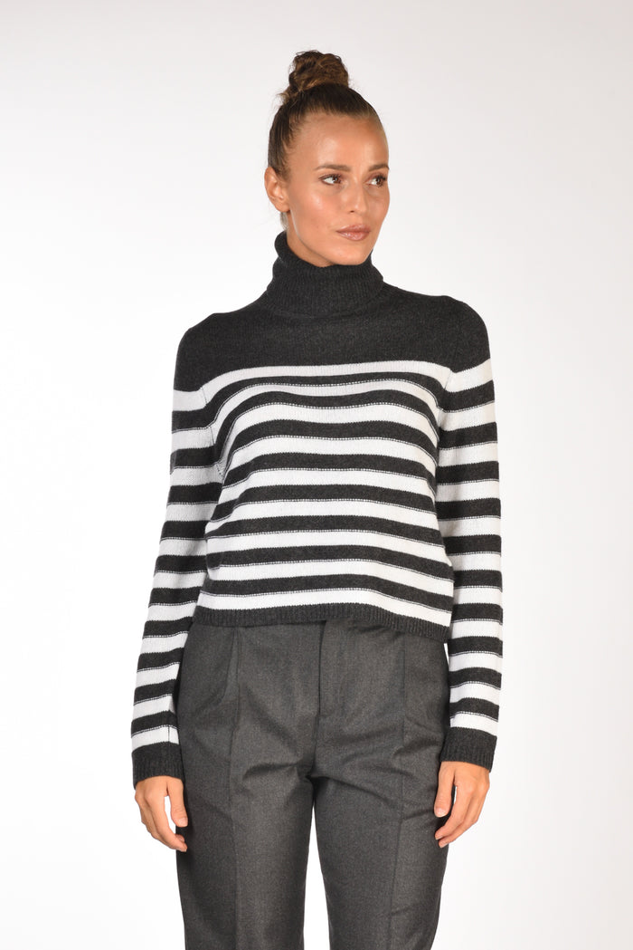 Allude Maglia Collo Alto Grigio/bianco Donna - 2