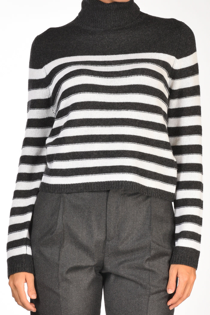 Allude Maglia Collo Alto Grigio/bianco Donna - 3
