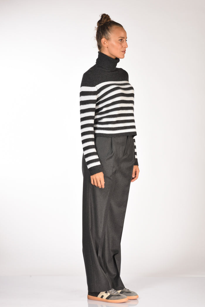 Allude Maglia Collo Alto Grigio/bianco Donna - 4