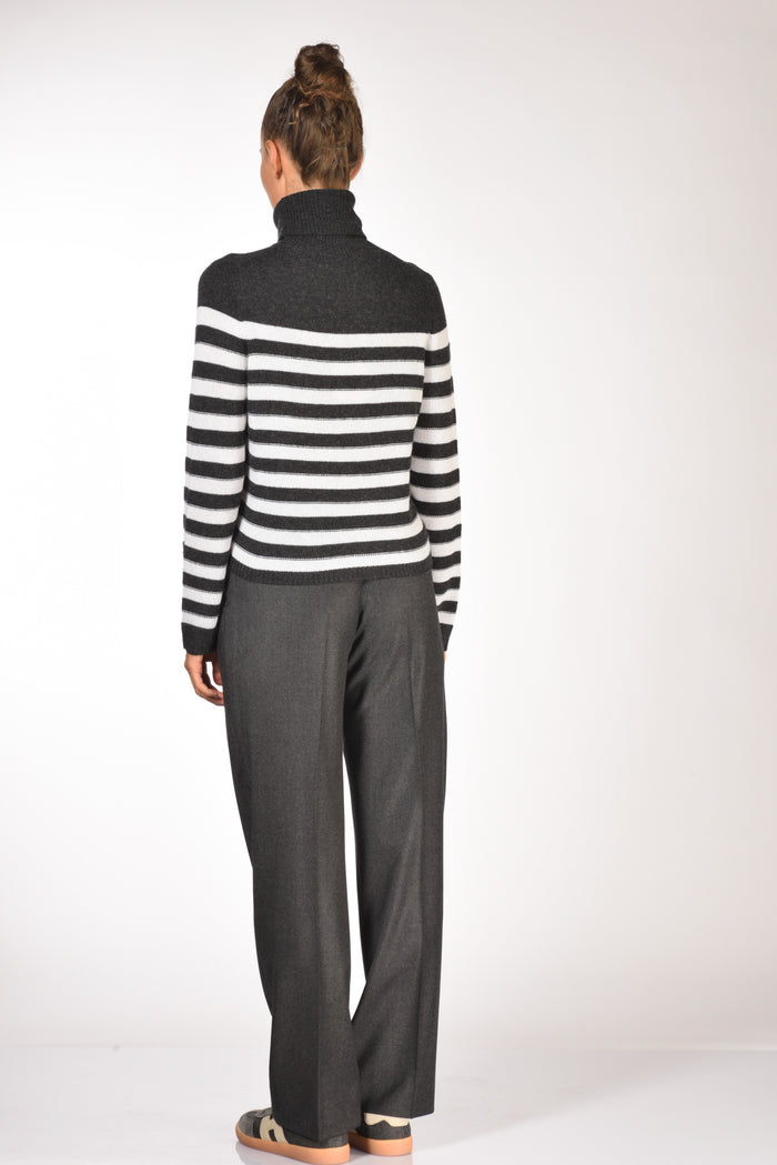 Allude Maglia Collo Alto Grigio/bianco Donna - 5