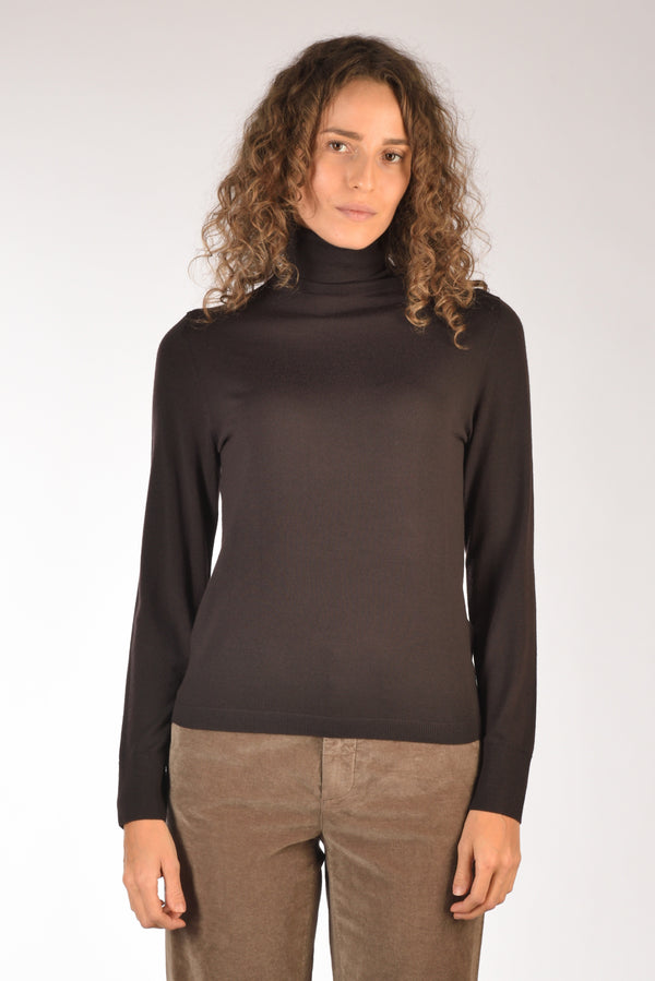 Allude Maglia Collo Alto Marrone Donna-2