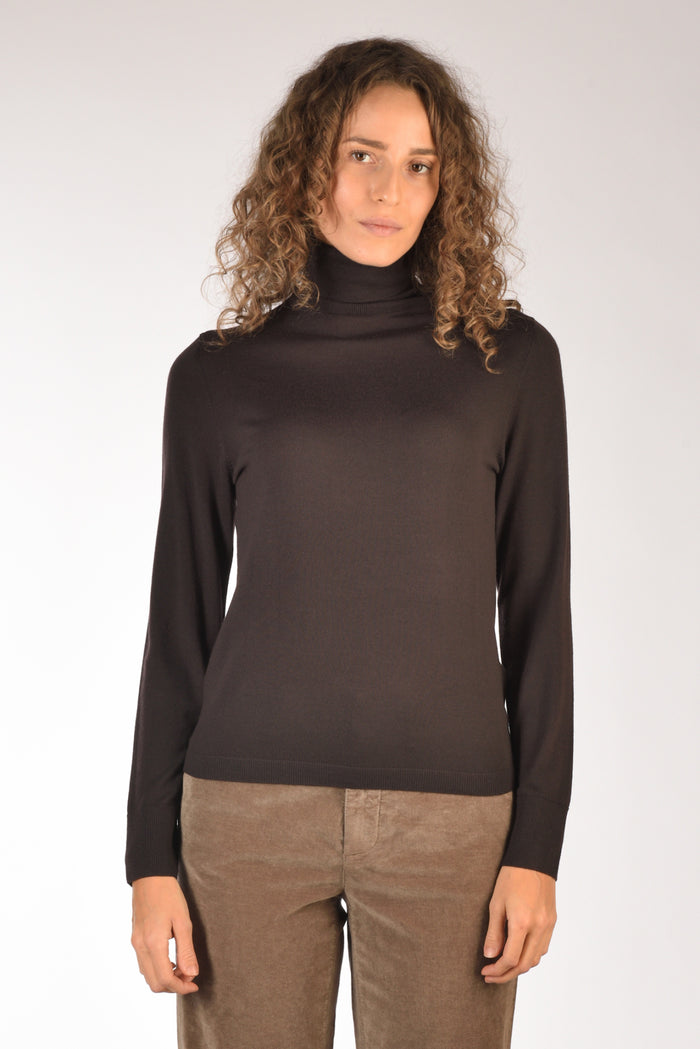 Allude Maglia Collo Alto Marrone Donna - 2