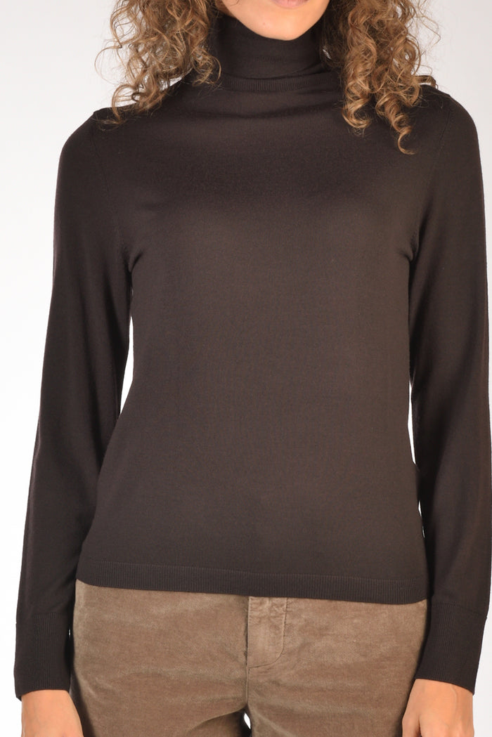 Allude Maglia Collo Alto Marrone Donna - 3