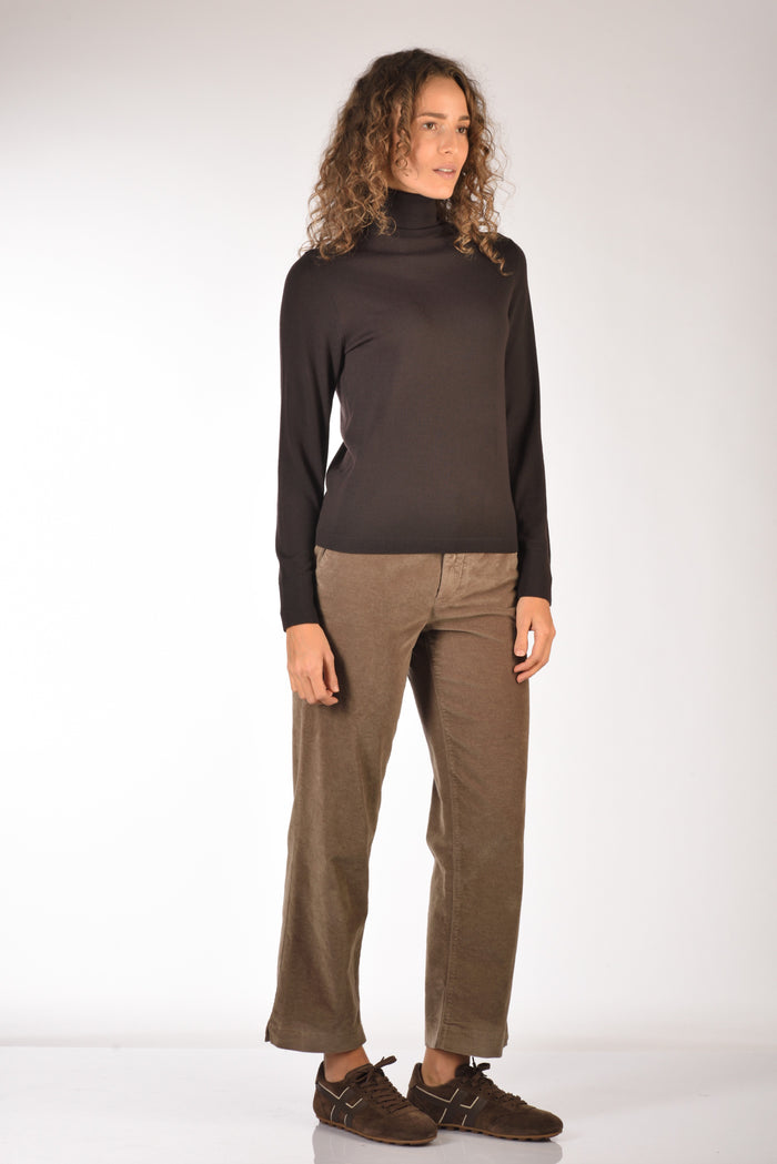 Allude Maglia Collo Alto Marrone Donna - 4