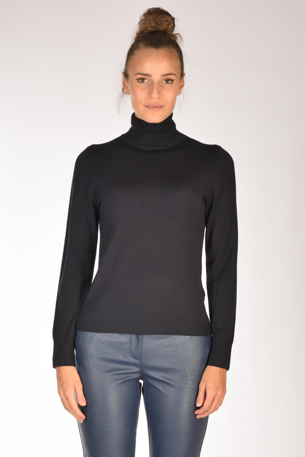 Allude Maglia Collo Alto Blu Donna-2