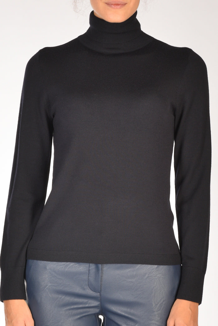 Allude Maglia Collo Alto Blu Donna - 3