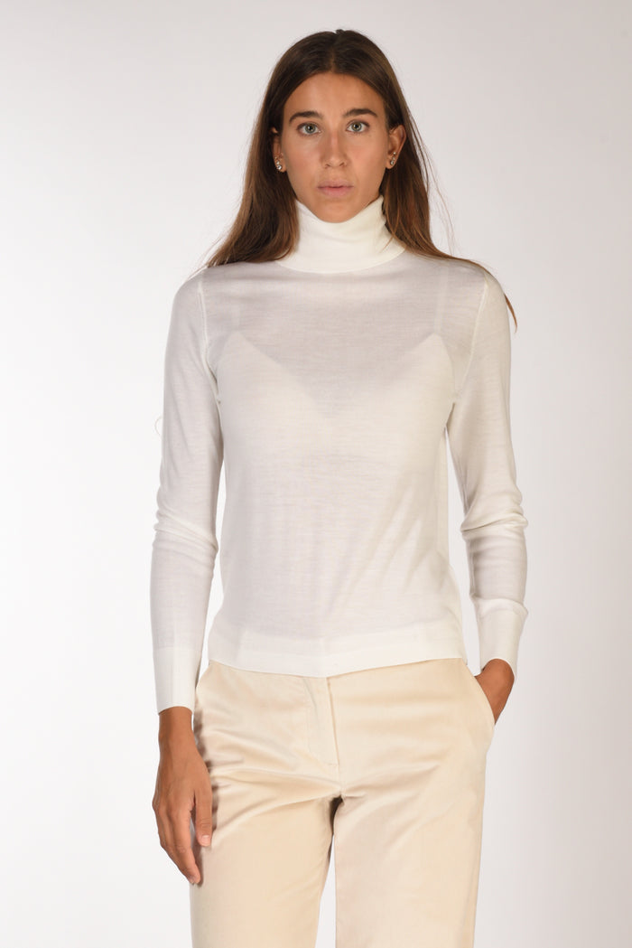 Allude Maglia Collo Alto Bianco Donna - 1