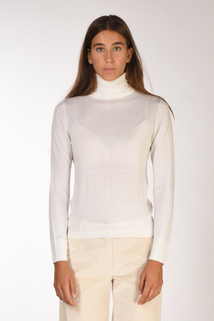 Allude Maglia Collo Alto Bianco Donna - 2