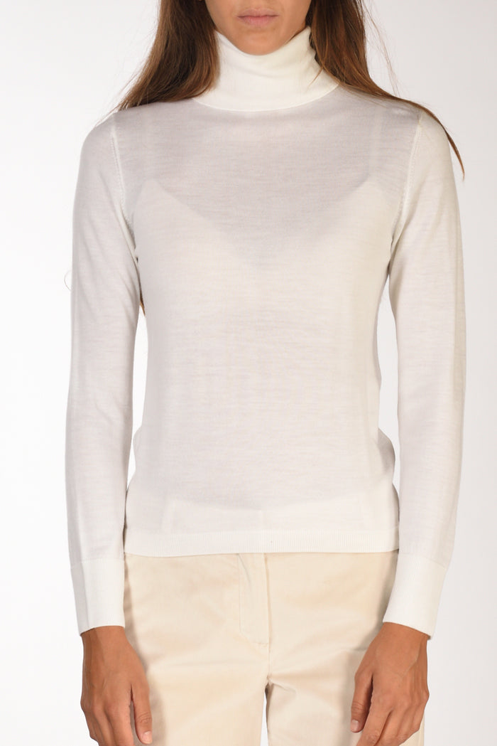 Allude Maglia Collo Alto Bianco Donna - 3