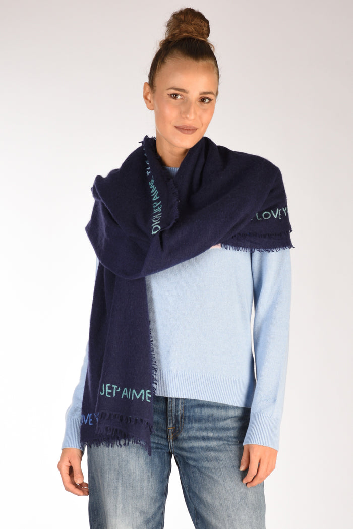 Faliero Sarti Stola Ricamata Blu Donna - 1